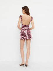 Boat Neck Zebra Striped Backless Mini Dress