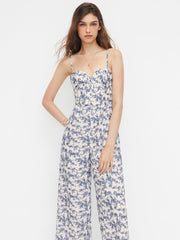 Floral Shirred Cropped Wide Leg Jumpsuit