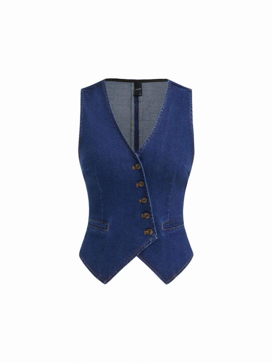 Stretch Denim V-neck Button Split Vest