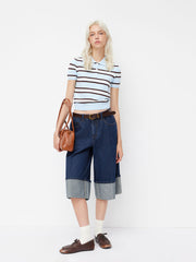 Cider Denim Low Rise Roll Hem Capri Jeans