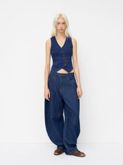 Stretch Denim V-neck Button Split Vest