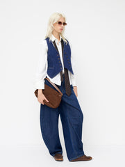 Stretch Denim V-neck Button Split Vest