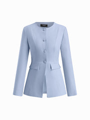 Round Neckline Button Up Split Blazer