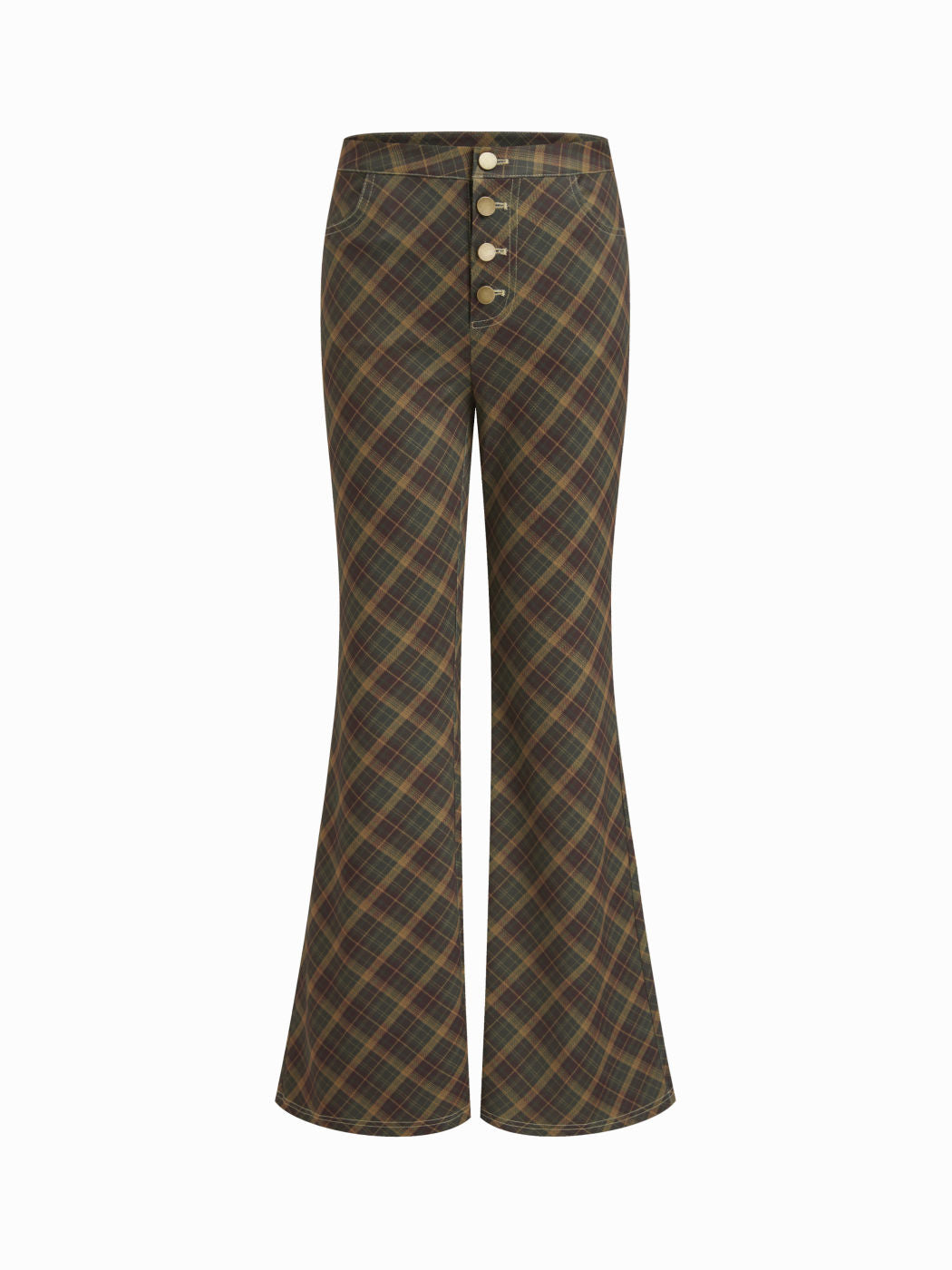 Mid Rise Tartan Flared Trousers