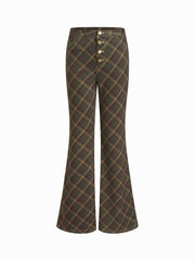 Mid Rise Tartan Flared Trousers