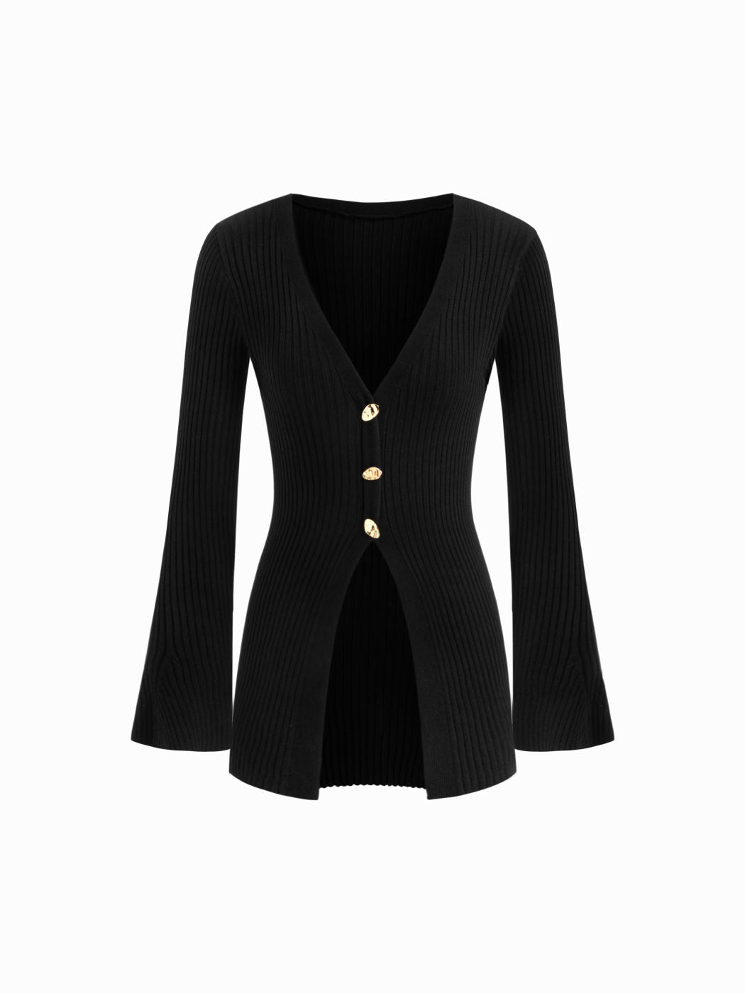 Knit V-neck Button Metal Detail Cardigan