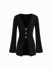 Knit V-neck Button Metal Detail Cardigan