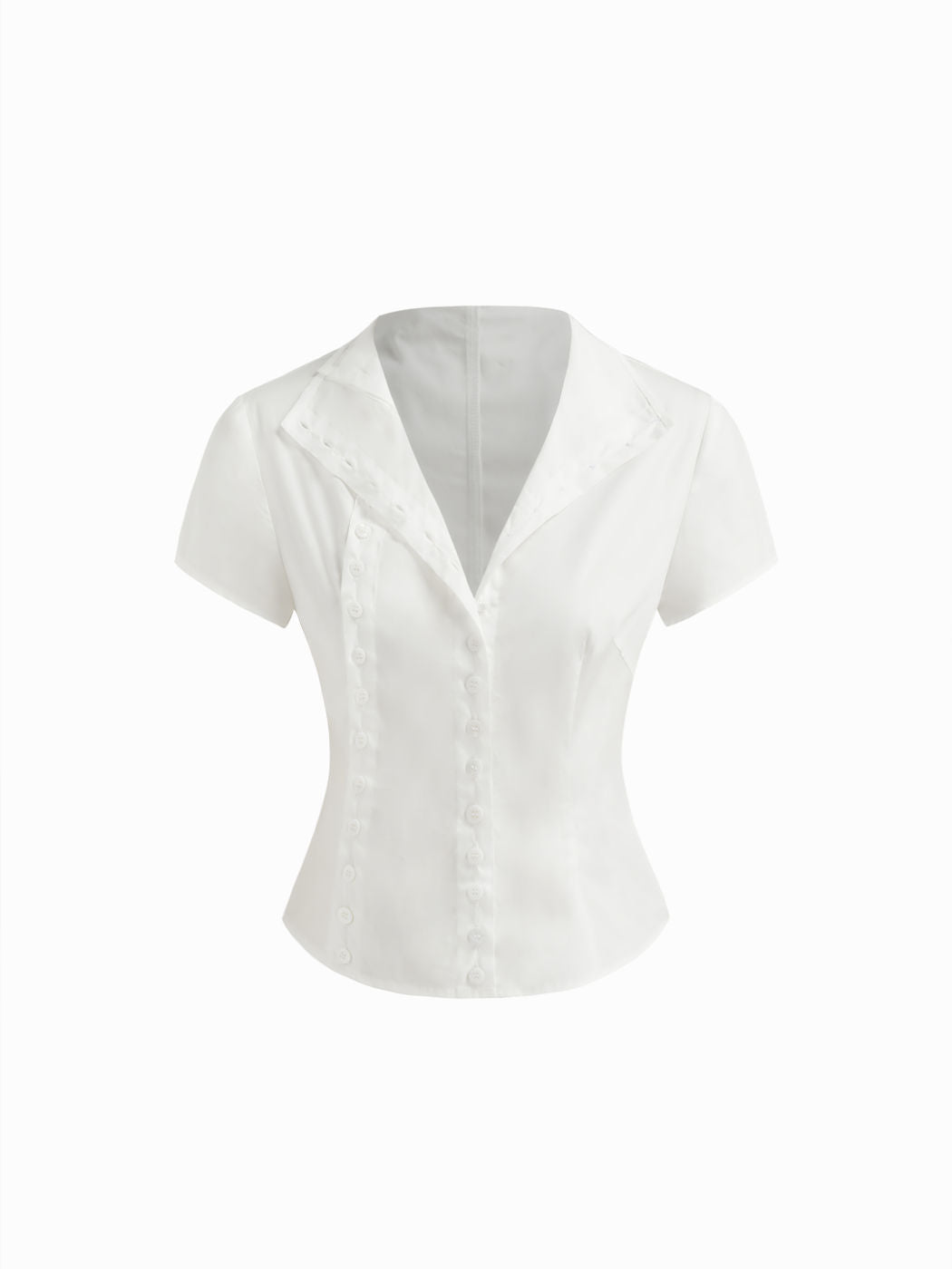 100% Cotton Asymmetrical Neck Button Curved Hem Short Sleeve Blouse