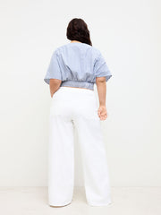 Cotton-blend V Neck Stripe Ruched Dolman Sleeve Shirt Curve & Plus