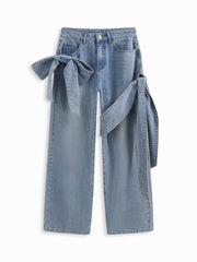 Cider Denim Low Rise Bowknot Straight Leg Jeans