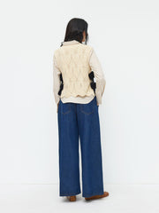 Knit Round Neckline Bowknot Hollow Out Oversized Vest