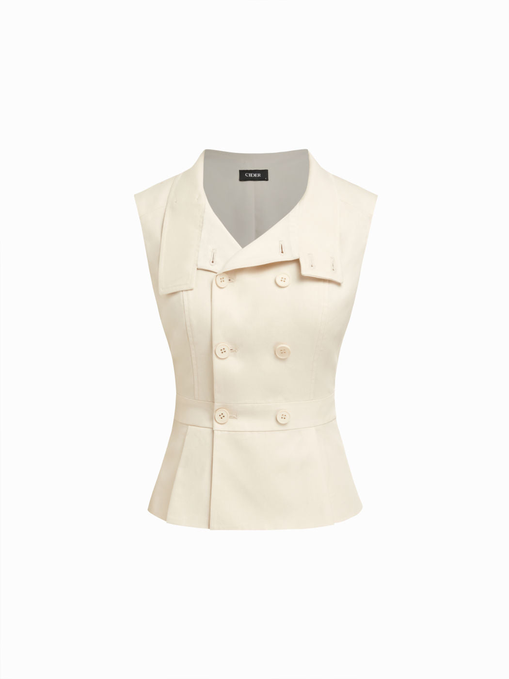 Cotton-blend Stand Collar Double Breasted Tank Top
