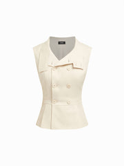 Cotton-blend Stand Collar Double Breasted Tank Top