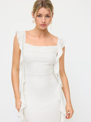 Cowl Neck Solid Ruffle Hem Maxi Dress