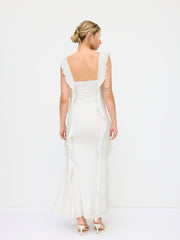 Cowl Neck Solid Ruffle Hem Maxi Dress