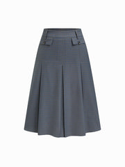 Cotton-blend Low Rise Houndstooth Pleated Midi Skirt