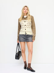 Knit Collar Heart & hedgehog Pattern Button Cardigan