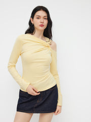 Cotton-blend Asymmetrical Neck Metal Detail Twist Top