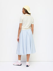 Cotton High Rise Stripe Texture Bubble Hem Midi Skirt