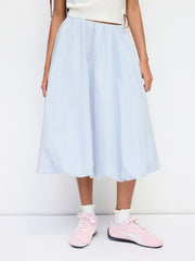 Cotton High Rise Stripe Texture Bubble Hem Midi Skirt
