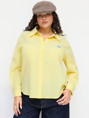 Collar Hedgehog Embroidery Oversized Shirt Curve & Plus