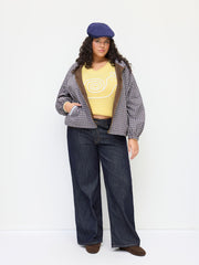 Cotton Hooded Tartan Long Sleeve Drawstring Oversized Jacket Curve & Plus