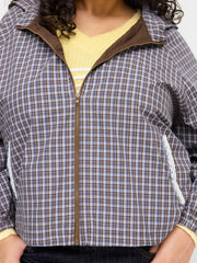 Cotton Hooded Tartan Long Sleeve Drawstring Oversized Jacket Curve & Plus