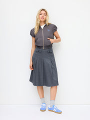 Cotton-blend Low Rise Houndstooth Pleated Midi Skirt
