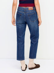Cider Denim Low Rise Cropped Straight Leg Trousers With Belt