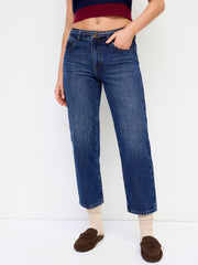 Cider Denim Low Rise Cropped Straight Leg Trousers With Belt