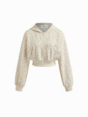 Cotton-blend Floral Zip Through Lounge Hoodie