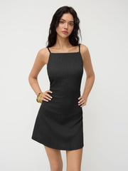 Square Neck Lace Up Mini Dress