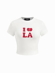 I Love LA Cotton-blend Cider Icon Graphic Crop Tee