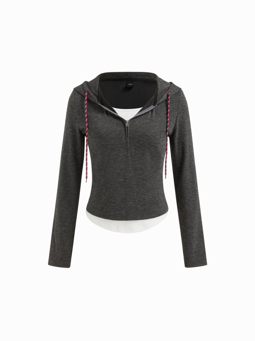 Hooded Two Tone Half-zip Long Sleeve Top