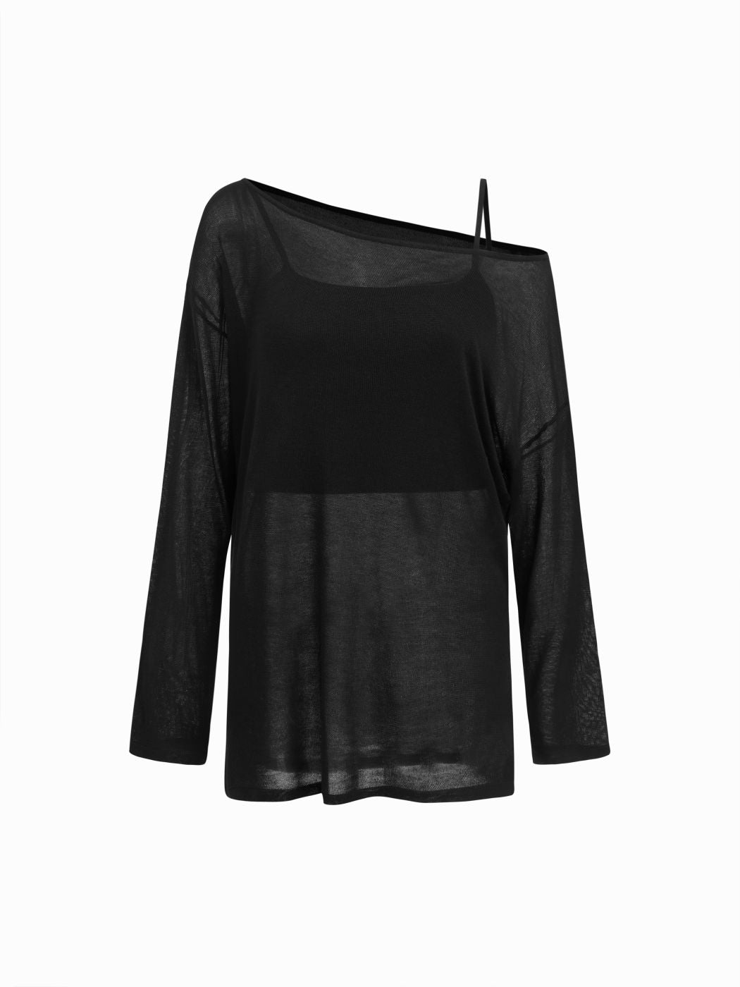 Knit Boat Neck Oversized Long Sleeve Top with Solid Cami Top