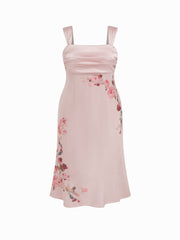 Satin Square Neck Floral Ruched Mermaid Maxi Dress Curve & Plus