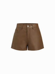 Faux Leather Mid Rise Micro Shorts