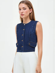 Denim Round Neckline Button Oversized Tank Top