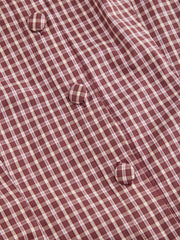 Plaid Round Neckline Long Sleeve Button Cinched Waist Blouse