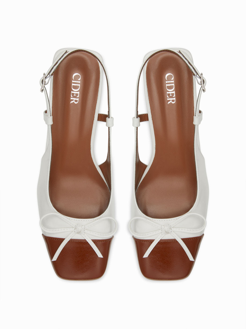 TWO-TONE BOWKNOT SLINGBACK CHUNKY HEELS