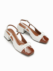 TWO-TONE BOWKNOT SLINGBACK CHUNKY HEELS