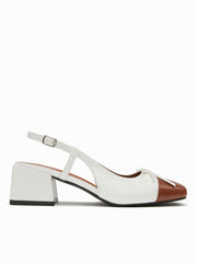 TWO-TONE BOWKNOT SLINGBACK CHUNKY HEELS