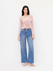 Cider Denim Mid Rise Starfish Rhinestone Baggy Jeans