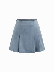 Suede Mid Rise Pleated Mini Skirt