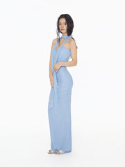 Mesh Halter Neckline Crop Bandeau Top & High Rise Ruched Mermaid Maxi Skirt Set