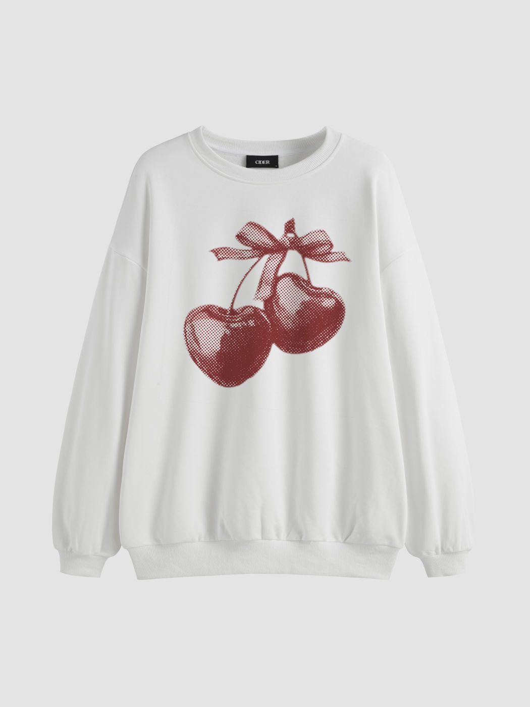 Cotton-blend Cherry Graphic Round Neckline Long Sleeve Oversized Sweatshirt