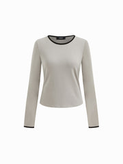 Cotton-blend Round Neckline Contrasting Binding Oversized Tee