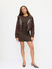 Collar Zip Through Faux Leather Jacket