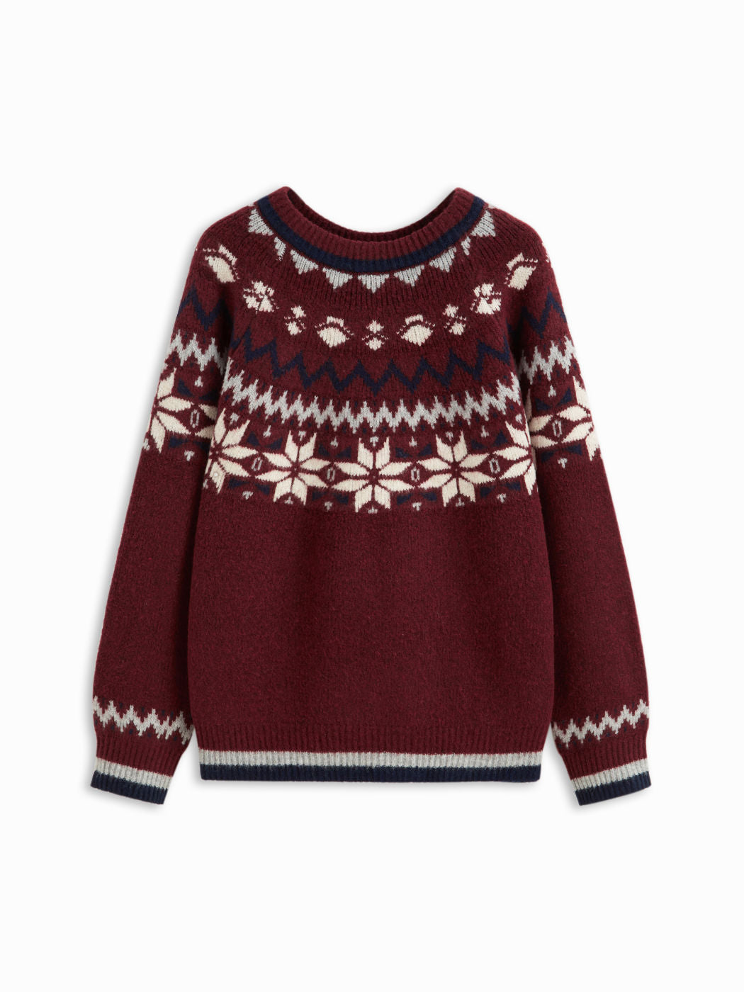 Knit Wool-blend Round Neckline Snowflake Pattern Striped Sweater
