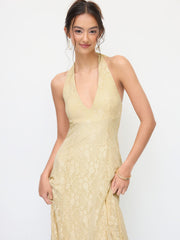 Lace Halter V-neck Floral Maxi Dress